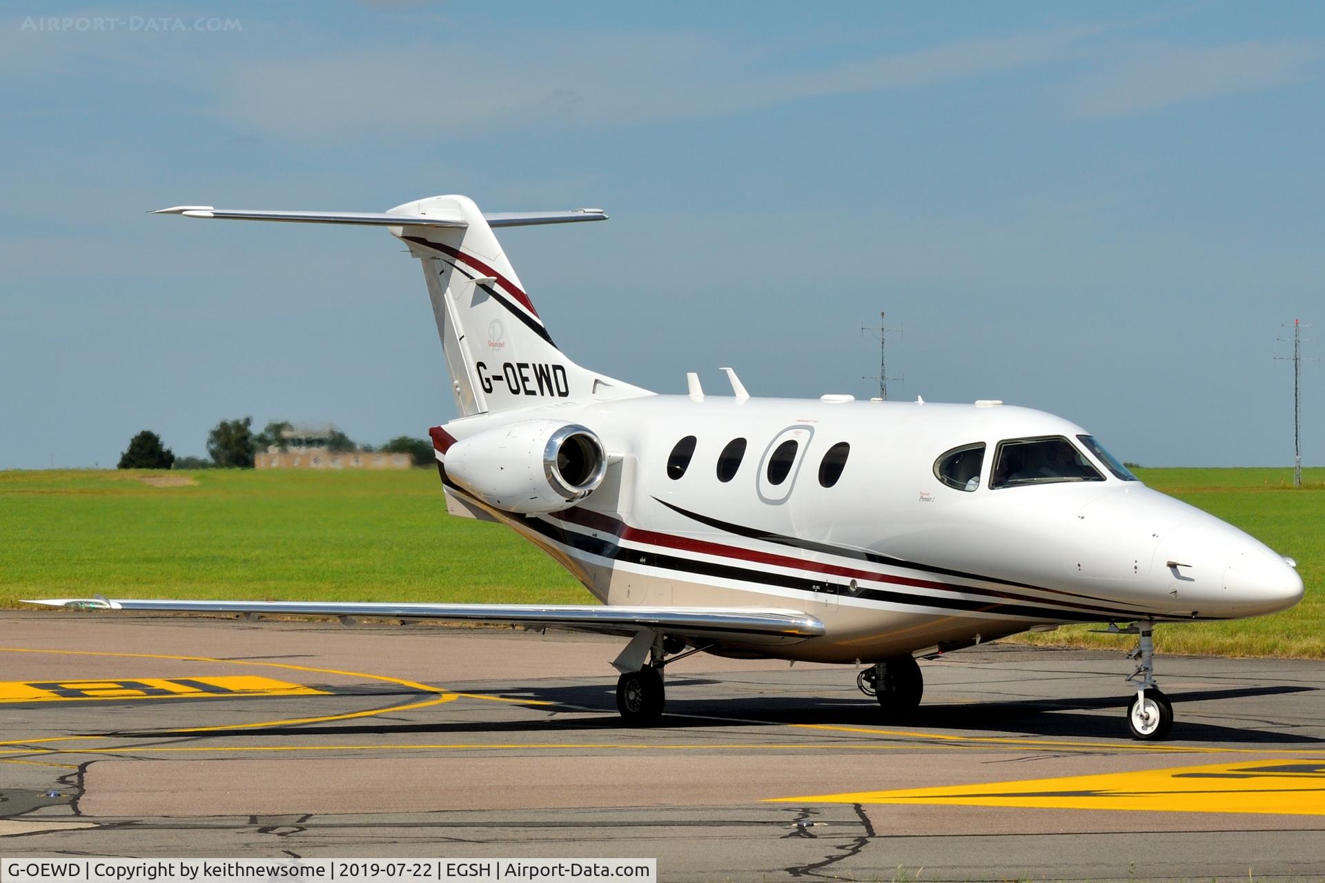 G-OEWD, 2005 Beech 390 Premier I C/N RB-126, Leaving Norwich for Bournemouth.