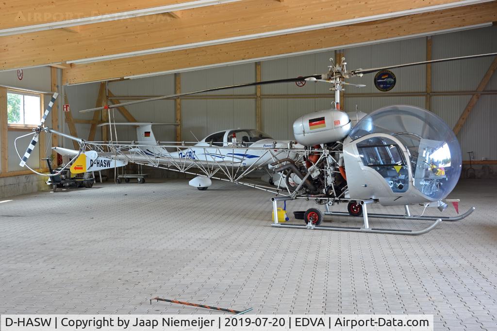 D-HASW, Westland Sioux AH.1 C/N WA521, in hangar