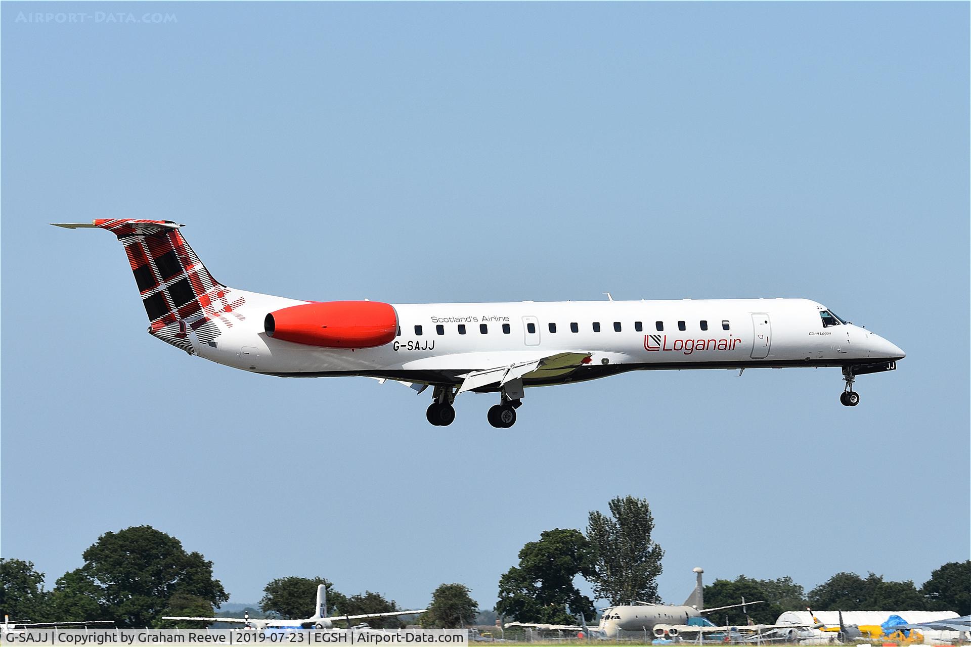 G-SAJJ, 1999 Embraer EMB-145EP (ERJ-145EP) C/N 145142, Landing at Norwich.