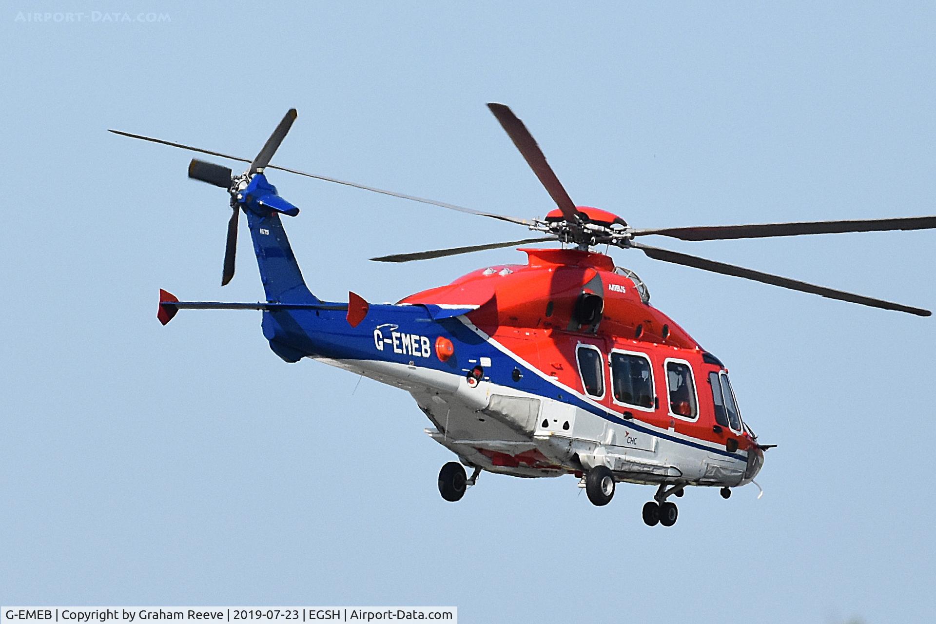 G-EMEB, 2017 Airbus Helicopters EC-175B C/N 5030, Departing from Norwich.