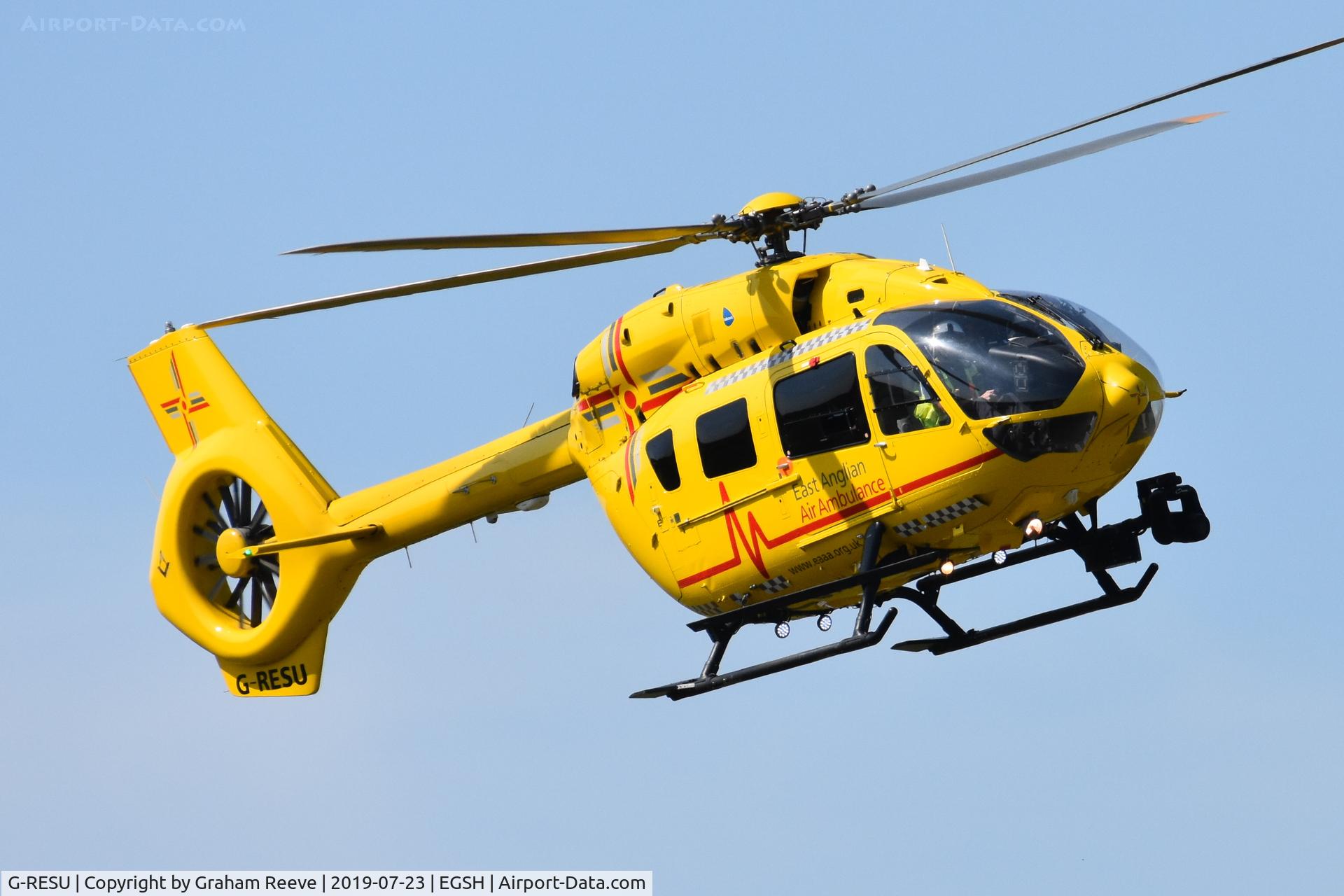 G-RESU, 2015 Airbus Helicopters EC-145T-2 (BK-117D-2) C/N 20052, Landing at Norwich.