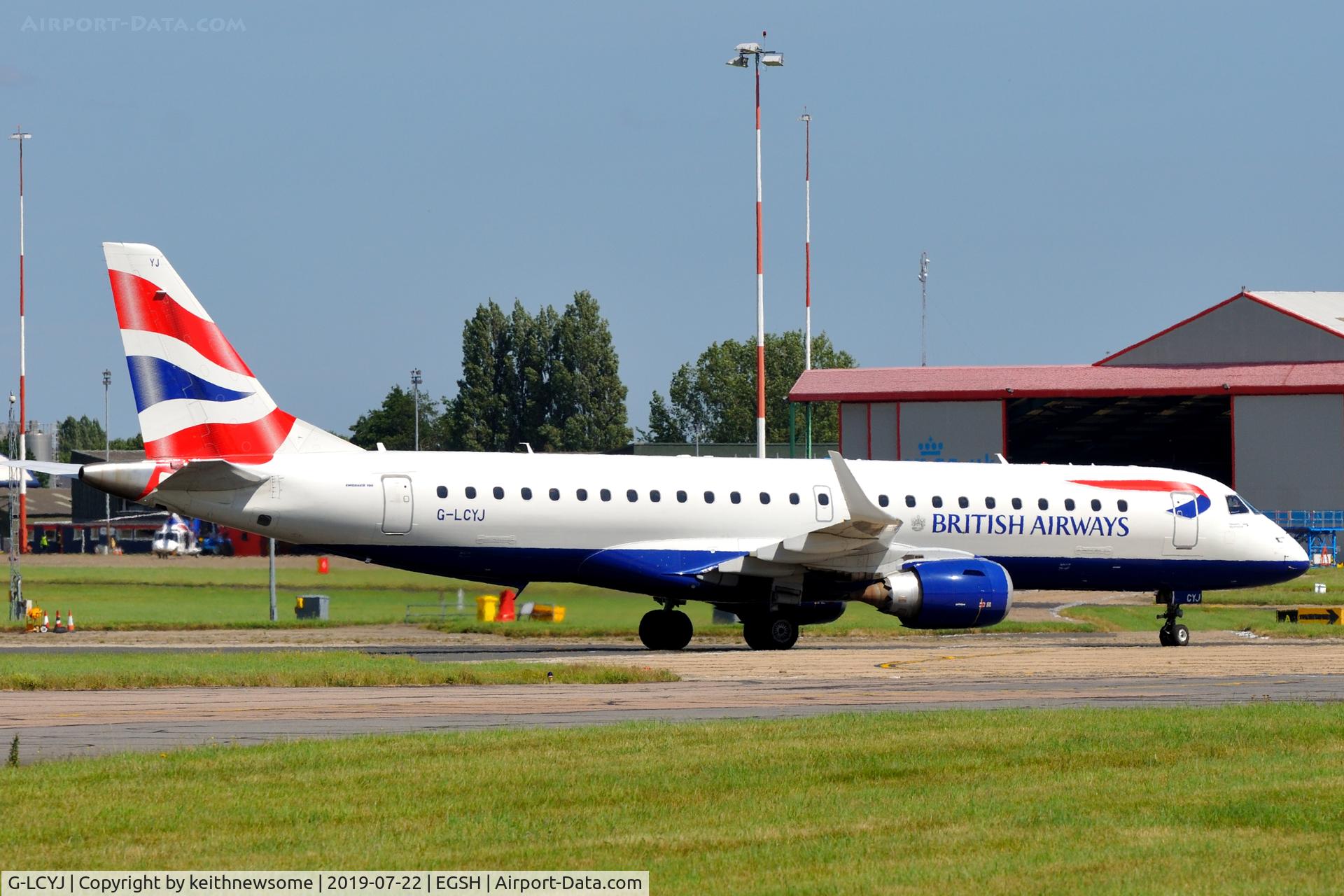 G-LCYJ, 2010 Embraer 190SR (ERJ-190-100SR) C/N 19000339, Arriving at Norwich from London City Airport.