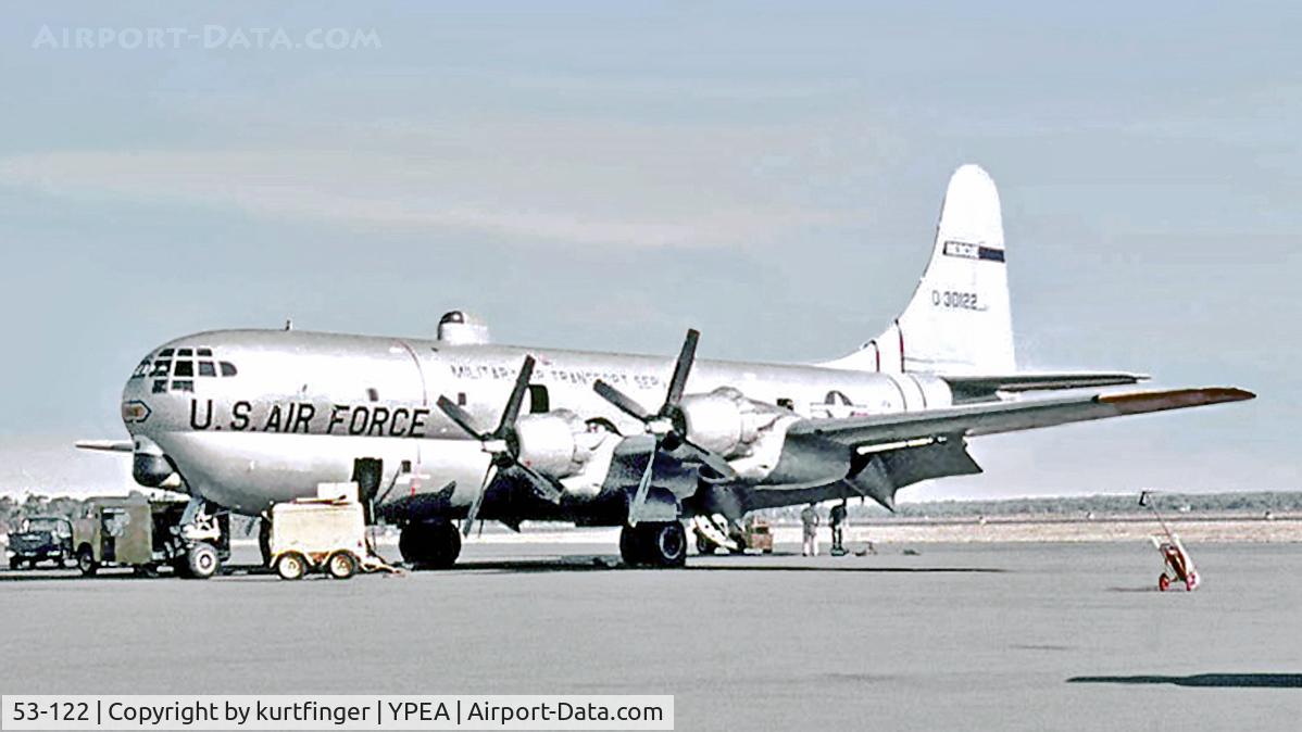 53-0122, 1953 Boeing HC-97G Stratofreighter C/N 16904, Please Note Correct Construct Number 16904. Not 16908, this construct number belongs to USAF serial number 53-126. I made an error in registering the aircraft.  Boeing HC-97G 53-30122 RAAF Base Pearce, possibly 21-26 December 1968.