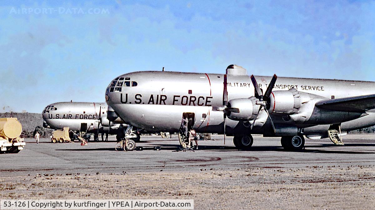 53-126, 1953 Boeing KC-97G-145-BO Stratofreighter C/N 16908, Boeing HC-97G USAF 53-126 RAAF Base Pearce, possibly 21-26 December 1968. On stand by with USAF serial number 53-122 for a USA orbital space flight.
