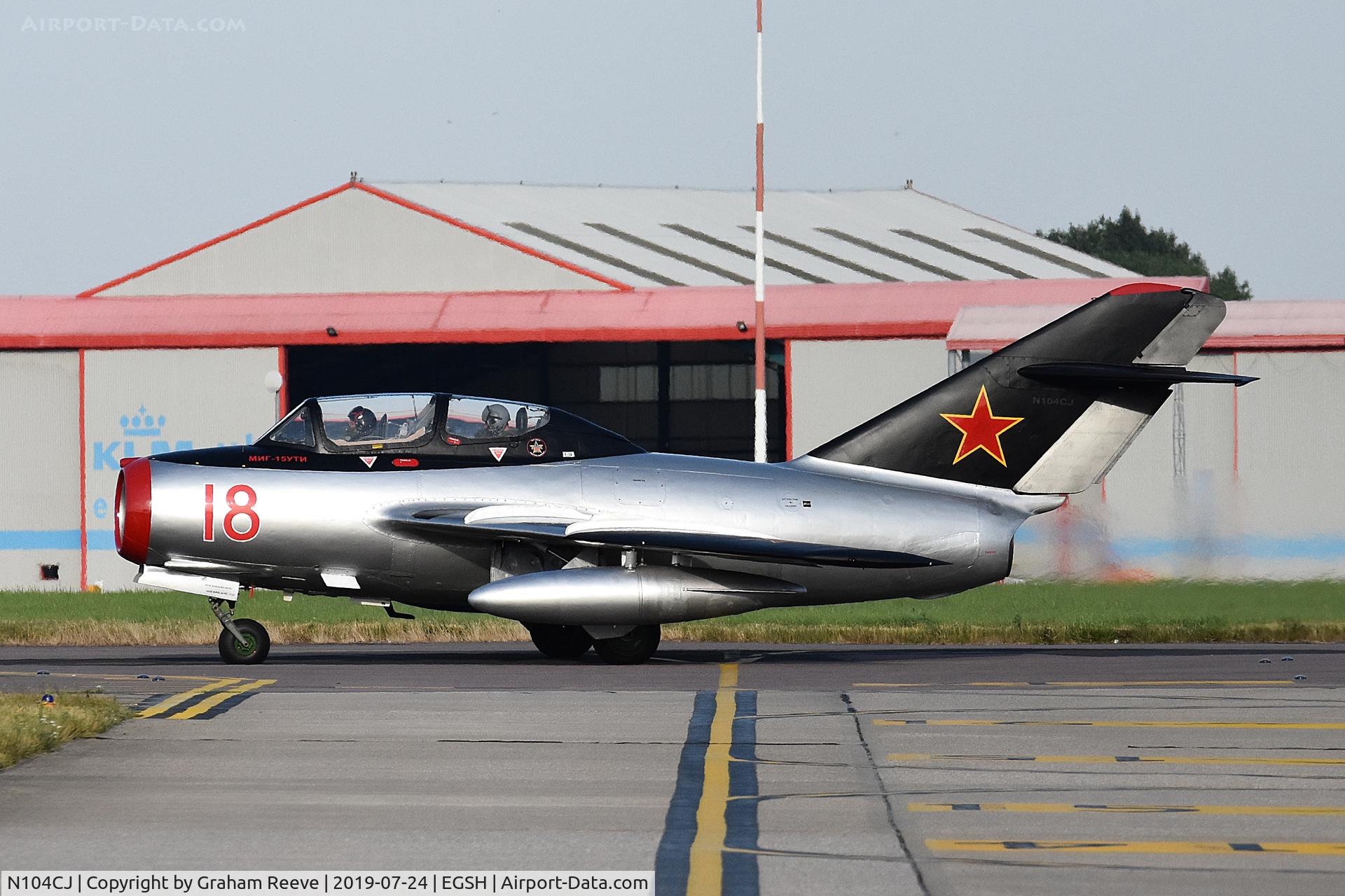 N104CJ, 1952 PZL-Mielec SBLim-2 (MiG-15UTI) C/N 1A01004, Departing from Norwich.