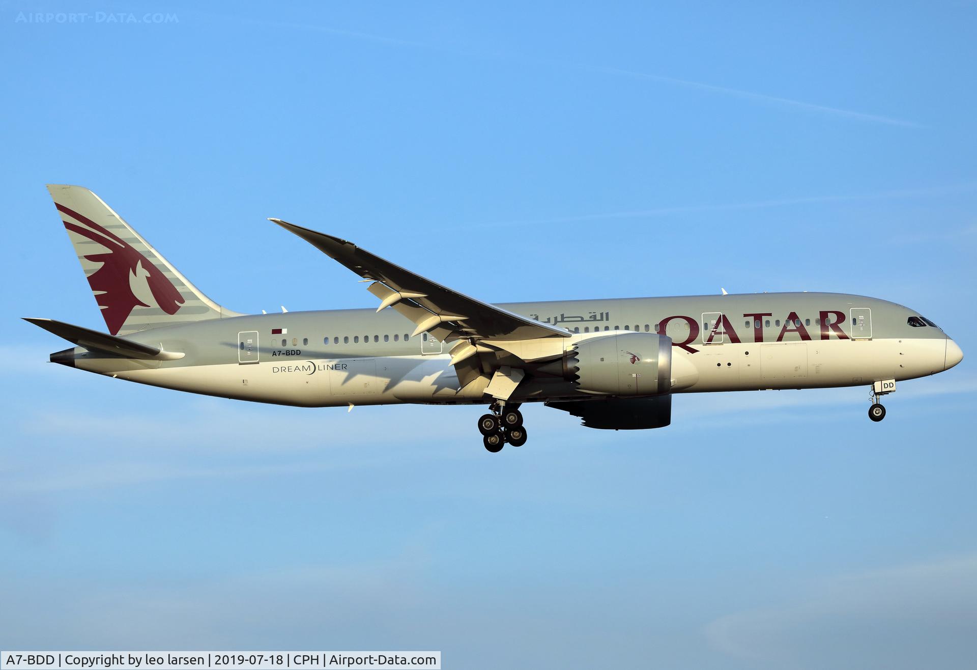 A7-BDD, 2016 Boeing 787-8 Dreamliner Dreamliner C/N 38348, Copenhagen 18.7.2019 on final to R-22L