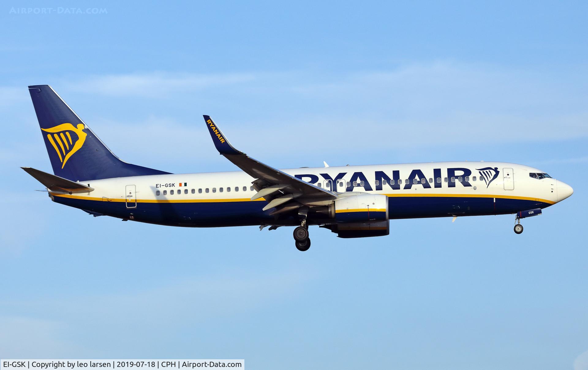 EI-GSK, 2018 Boeing 737-800 C/N 44855, Copenhagen 18.7.2019 on final to R-22L