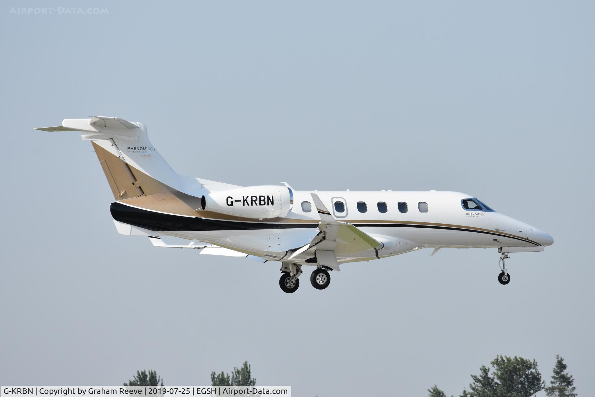 G-KRBN, 2016 Embraer EMB-505 Phenom 300 C/N 50500358, Landing at Norwich.