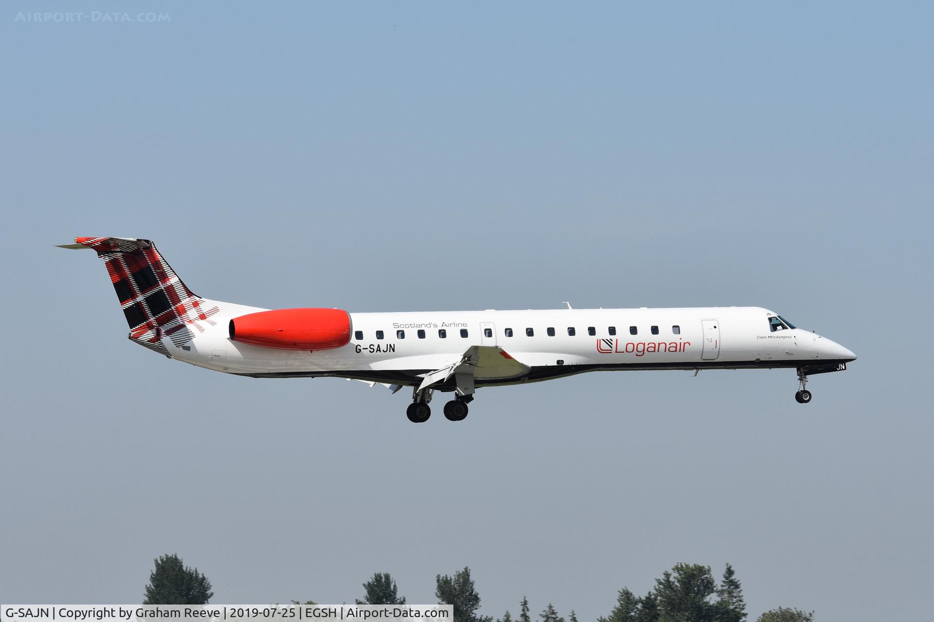 G-SAJN, 2000 Embraer EMB-145EP (ERJ-145EP) C/N 145207, Landing at Norwich.