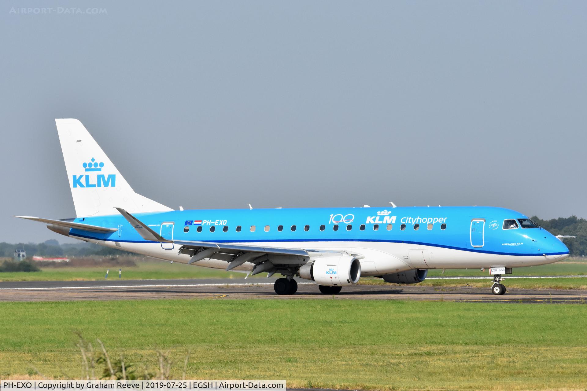 PH-EXO, 2017 Embraer 175STD (ERJ-170-200STD) C/N 17000668, Just landed at Norwich with KLM 100 on the side..