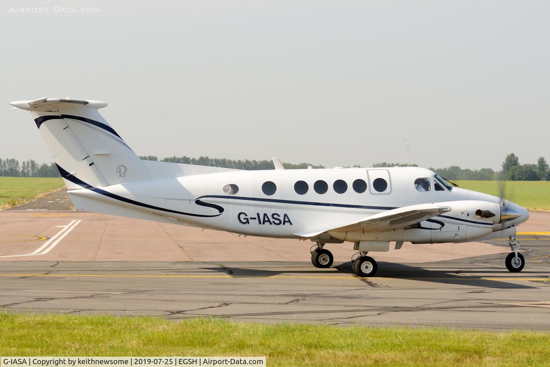 G-IASA, 1999 Raytheon B200 King Air C/N BB-1698, Leaving Norwich for Durham Tees Valley Airport.