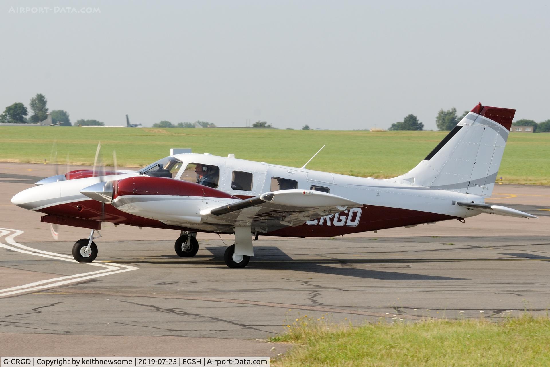 G-CRGD, 2003 Piper PA-34-220T Seneca V C/N 34-49300, Arriving at Norwich.
