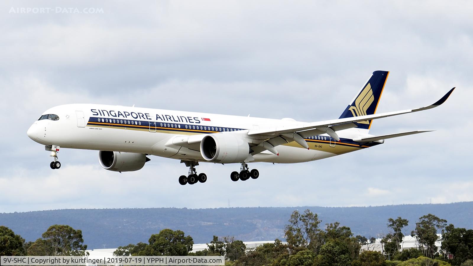 9V-SHC, 2018 Airbus A350-941 C/N 276, Airbus A350-941. SIA 9V-SHC final runway 03 YPPH 19/07/19.