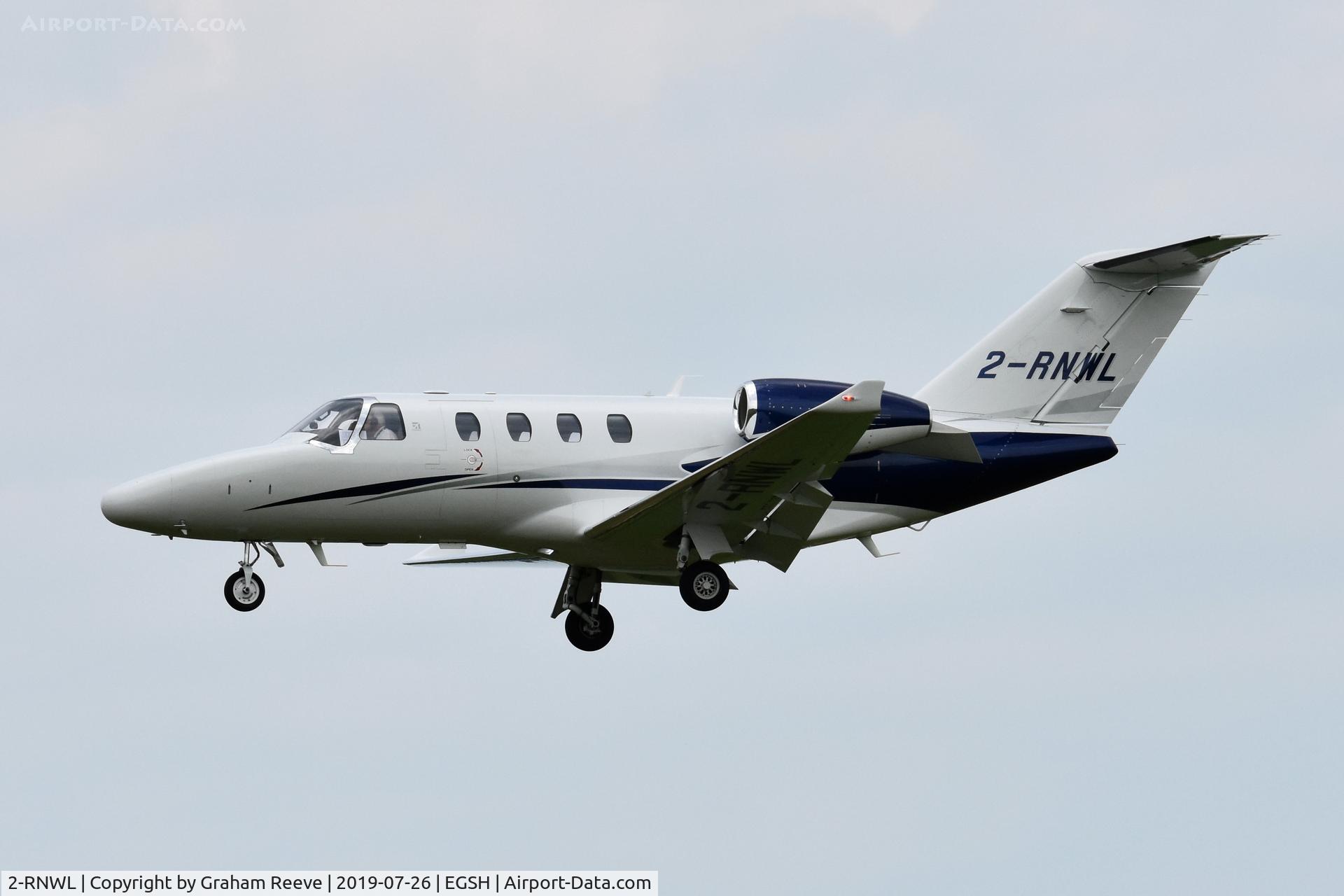 2-RNWL, 2018 Cessna 525 Citation M2 C/N 525-0980, Landing at Norwich.