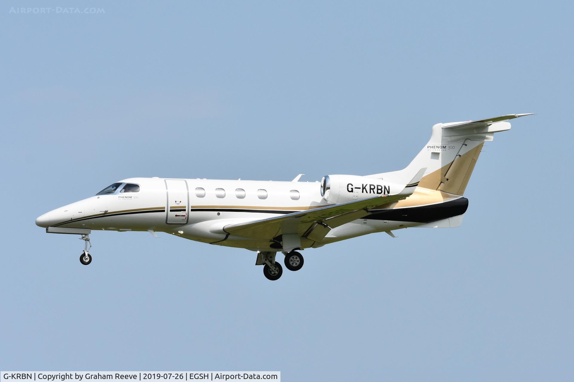 G-KRBN, 2016 Embraer EMB-505 Phenom 300 C/N 50500358, Landing at Norwich.