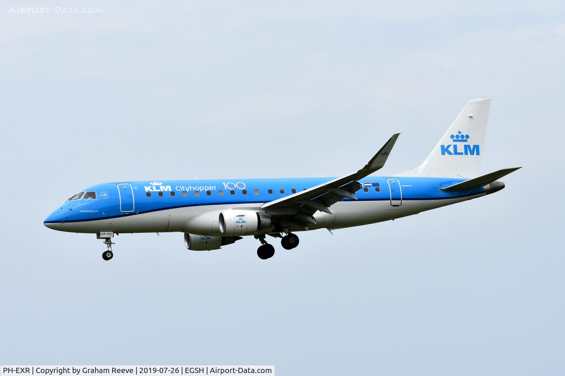 PH-EXR, 2017 Embraer 175STD (ERJ-170-200STD) C/N 17000697, Landing at Norwich with 