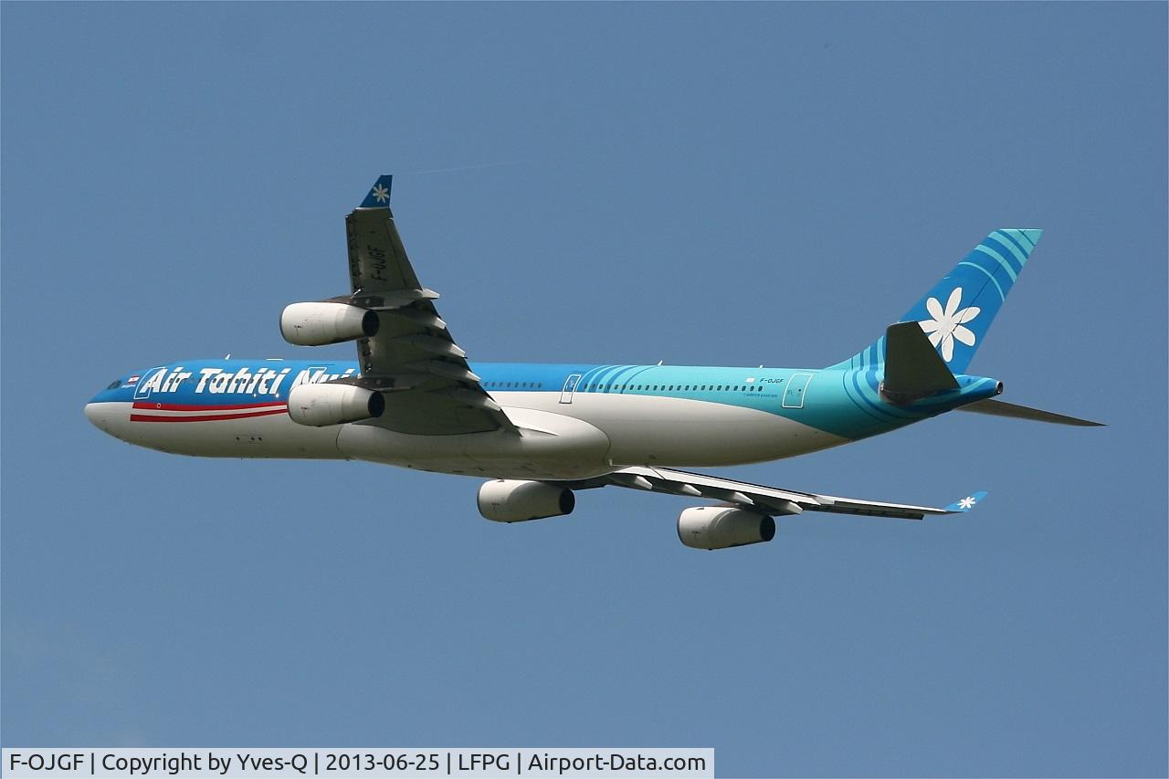 F-OJGF, 2001 Airbus A340-313 C/N 385, Airbus A340-313, Take off rwy 27L, Roissy Charles De Gaulle airport (LFPG-CDG)