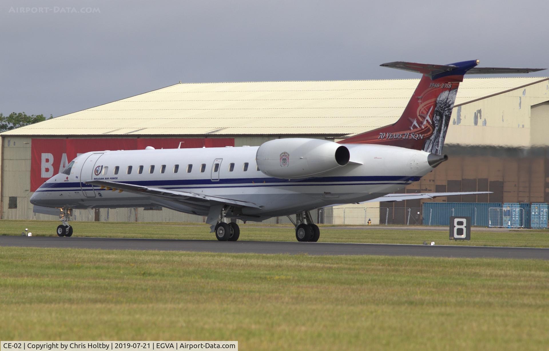 CE-02, 2001 Embraer ERJ-135LR (EMB-135LR) C/N 145480, Taxiing to take off ahead of RIAT 2019 flying display RAF Fairford