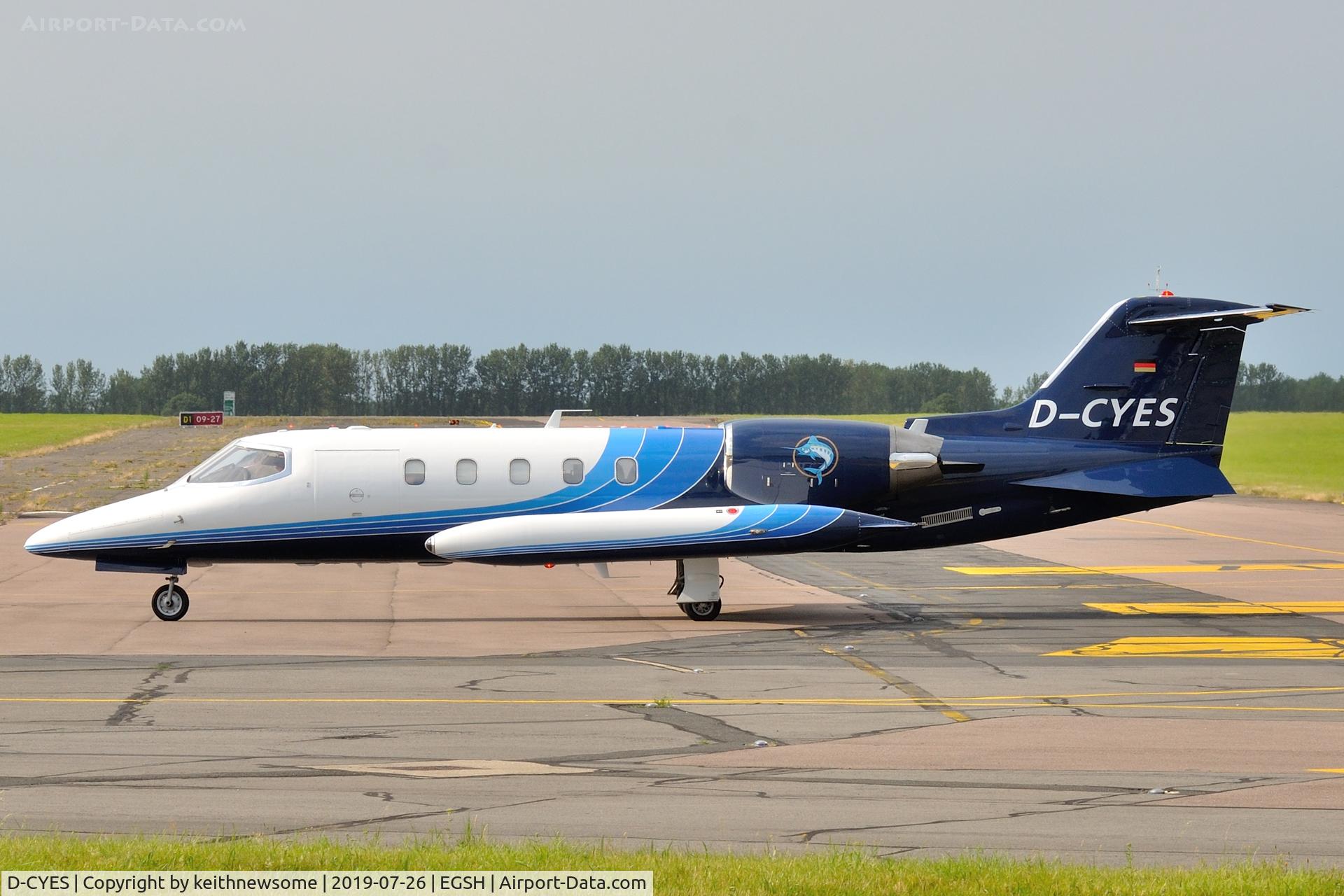 D-CYES, 1983 Learjet 35A C/N 35-501, Arriving at Norwich from Athens.