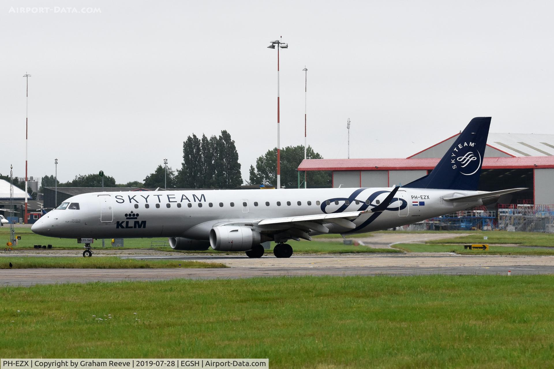 PH-EZX, 2012 Embraer 190LR (ERJ-190-100LR) C/N 19000545, Departing from Norwich.