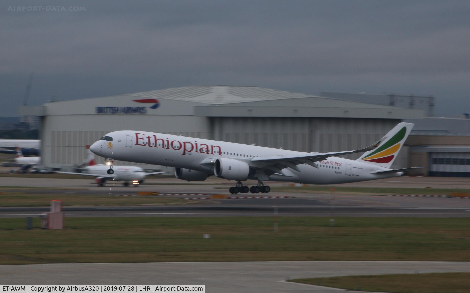ET-AWM, 2019 Airbus A350-941 C/N 289, Landing Rwy 27 LHR