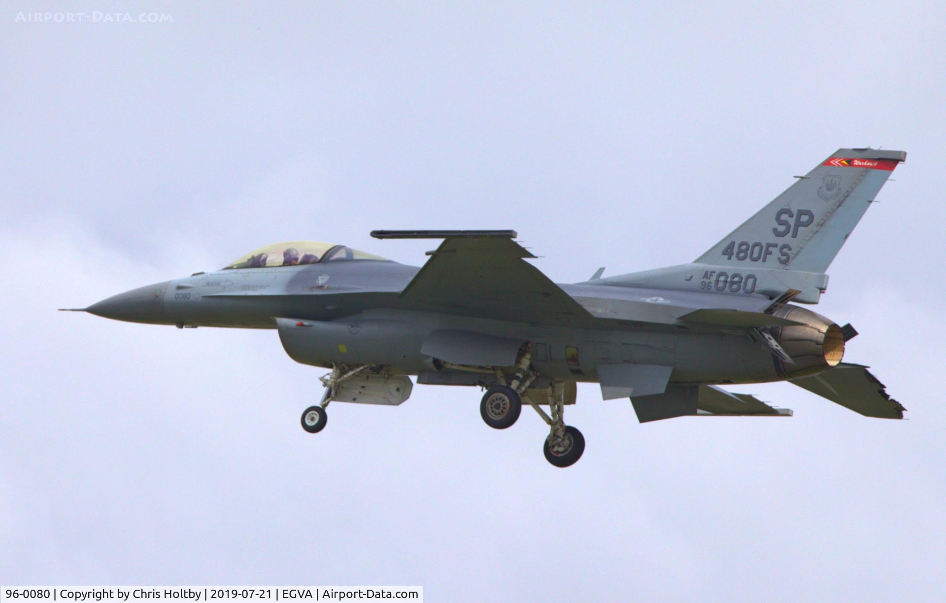 96-0080, 1996 Lockheed Martin F-16C Fighting Falcon C/N CC-202, Landing after solo display at RIAT 2019 RAF Fairford