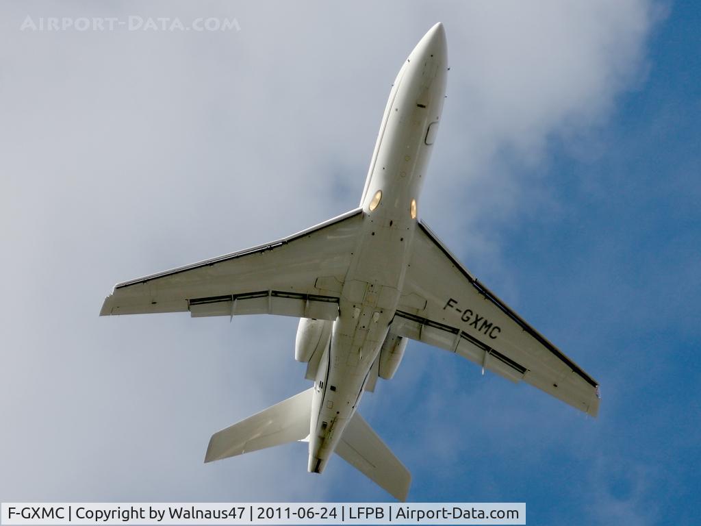 F-GXMC, 1988 Dassault Falcon 50 C/N 190, Front underside view of Dassault F-50 F-GXMC departing Le Bourget LBG /LFPB Paris on 24Jun2011.