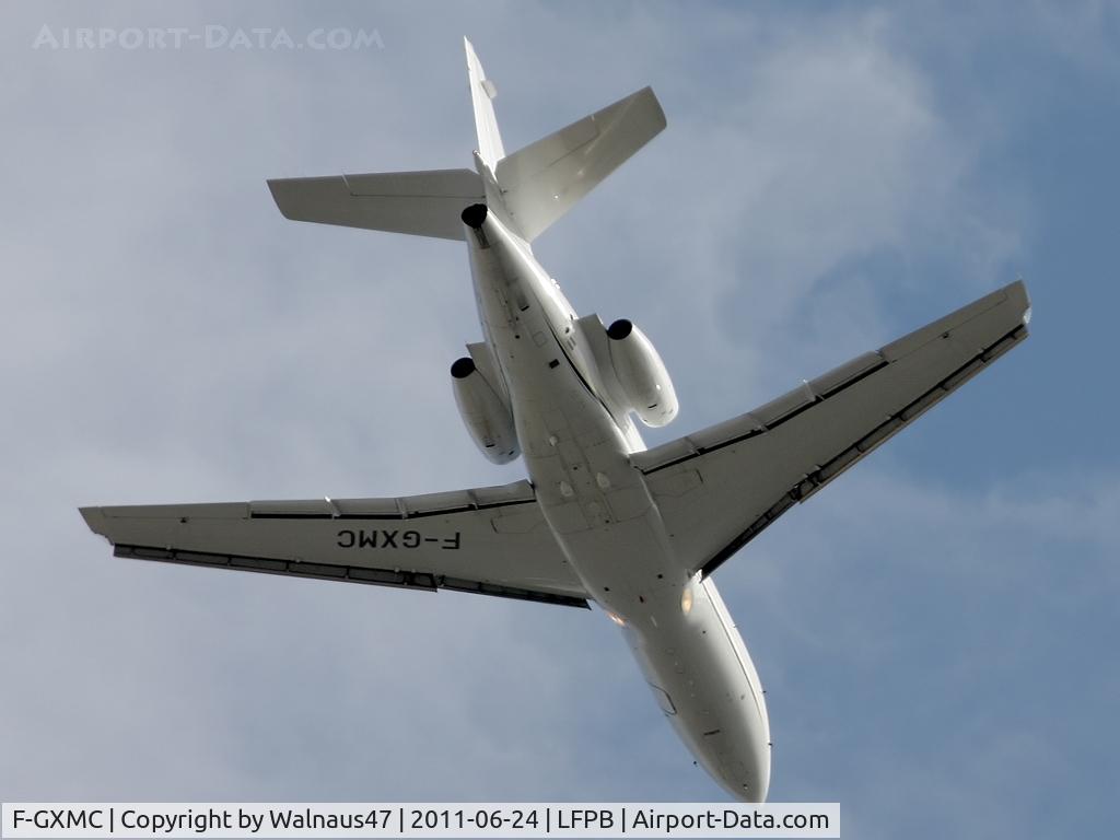 F-GXMC, 1988 Dassault Falcon 50 C/N 190, Rear underside view of Dassault F-50 F-GXMC departing Le Bourget LBG / LFPB Paris on 24Jun2011.