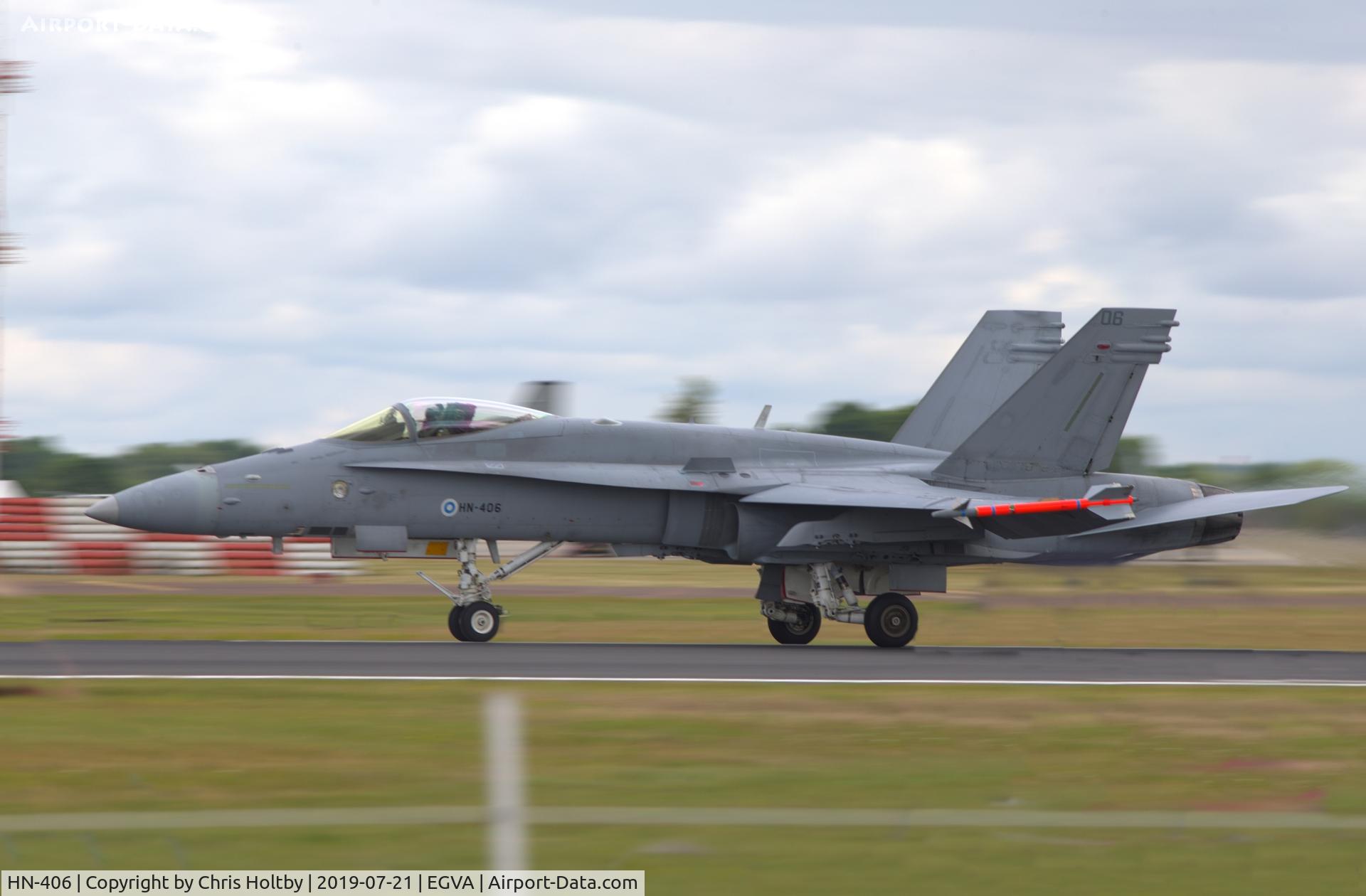 HN-406, McDonnell Douglas F-18C Hornet C/N 1307, Hornet taking off for solo display at RIAT 2019 Fairford
