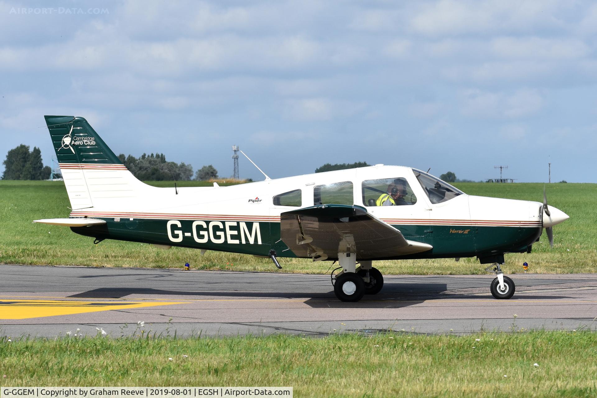 G-GGEM, 2003 Piper PA-28-161 Cherokee Warrior III C/N 2842185, Departing from Norwich.