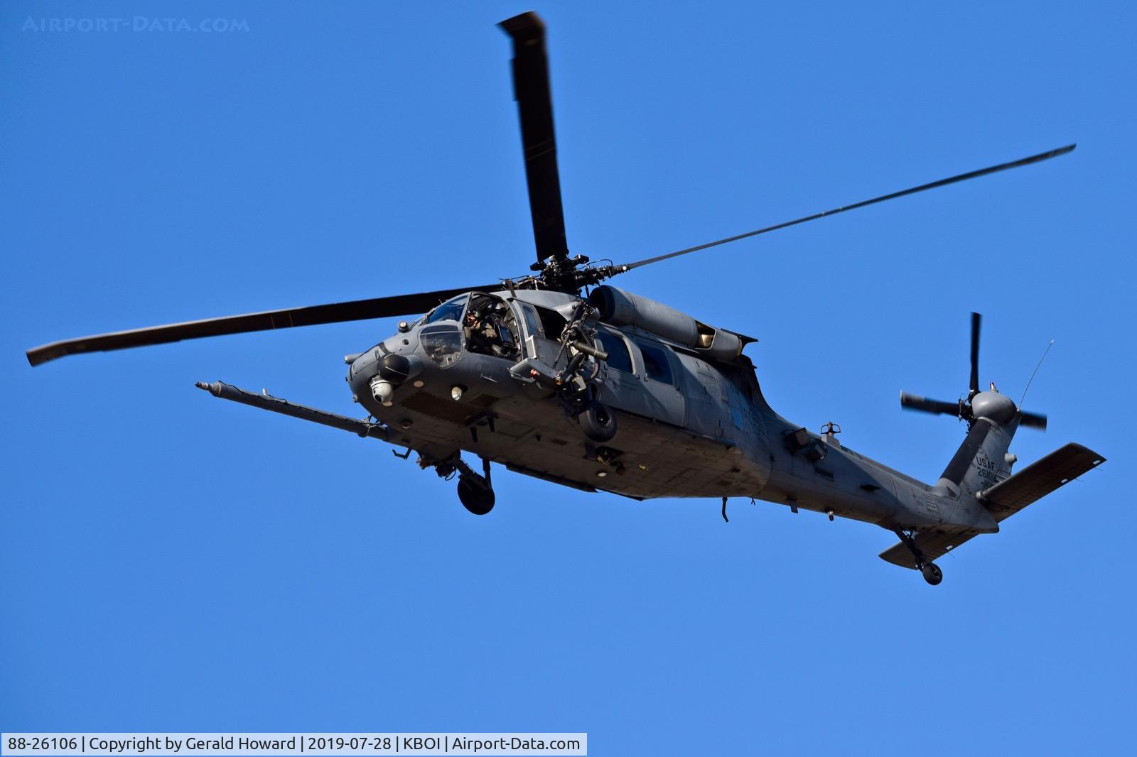 88-26106, 1988 Sikorsky HH-60G Pave Hawk C/N 70-1302, Departing BOI. 129th RQS, CA ANG, Moffett Field, CA.
