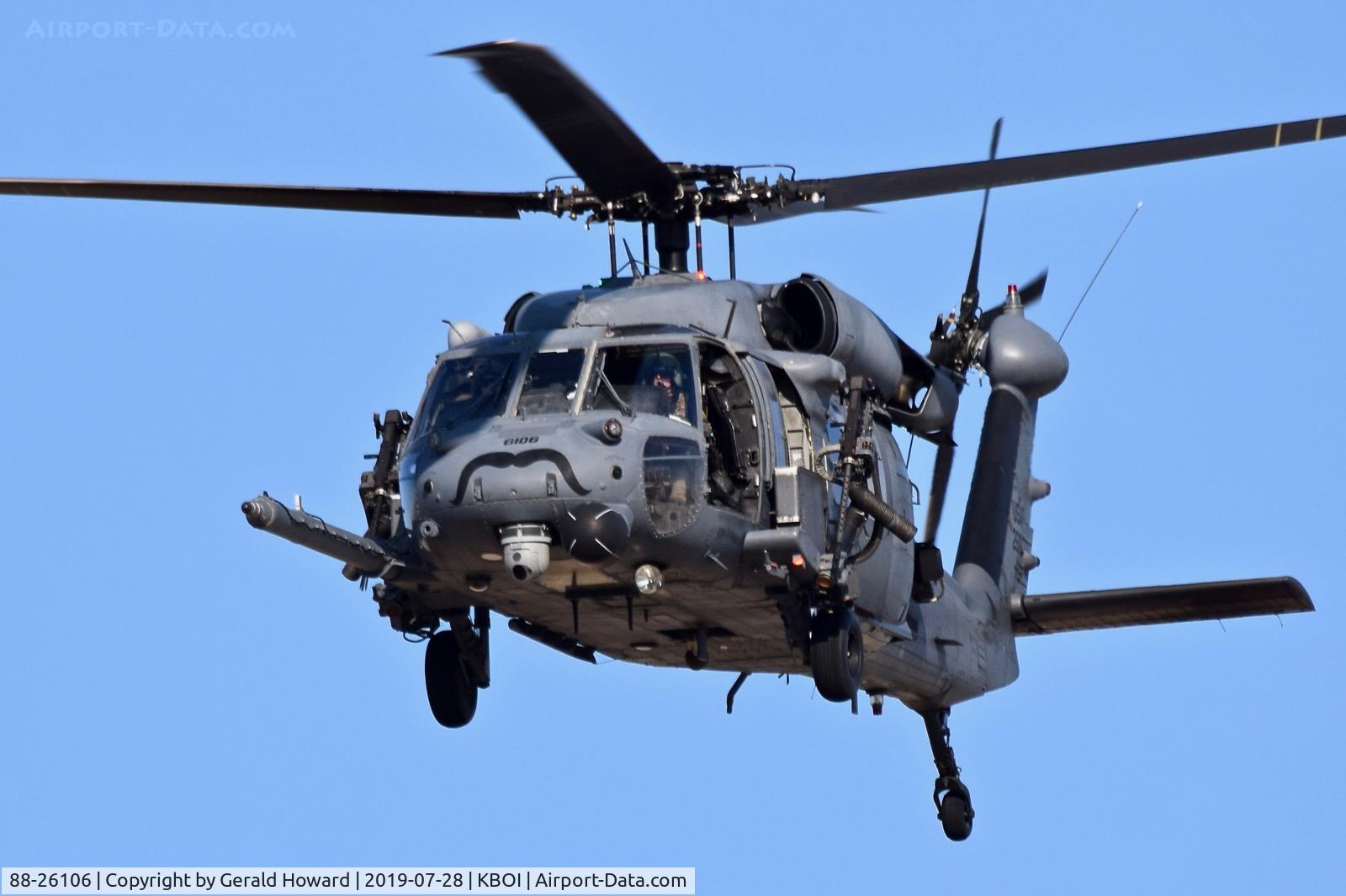 88-26106, 1988 Sikorsky HH-60G Pave Hawk C/N 70-1302, Departing BOI. 129th RQS, CA ANG, Moffett Field, CA.