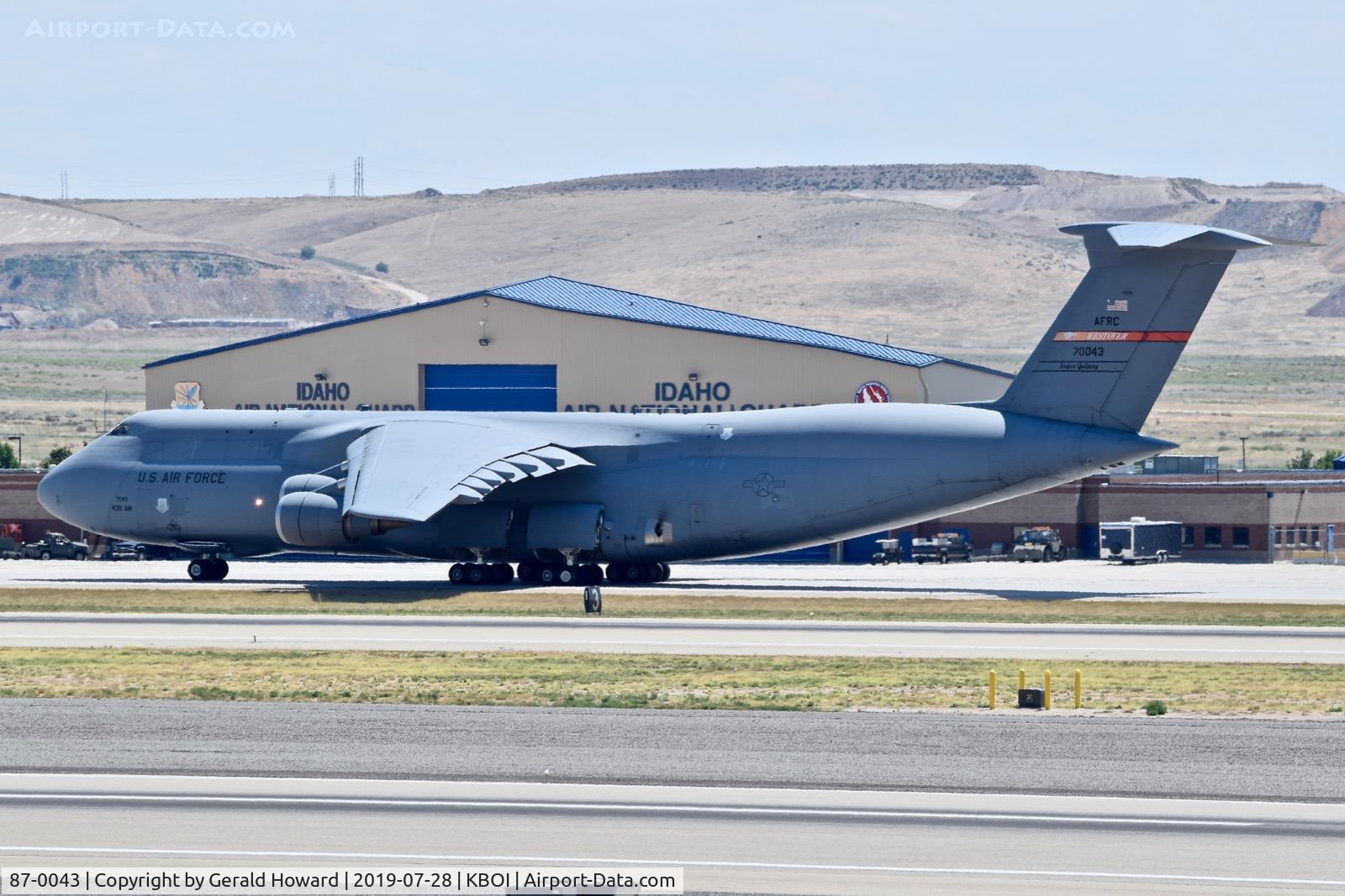 87-0043, 1988 Lockheed C-5M Super Galaxy C/N 500-129, Taxiing on Bravo. 439th Airlift Wing 