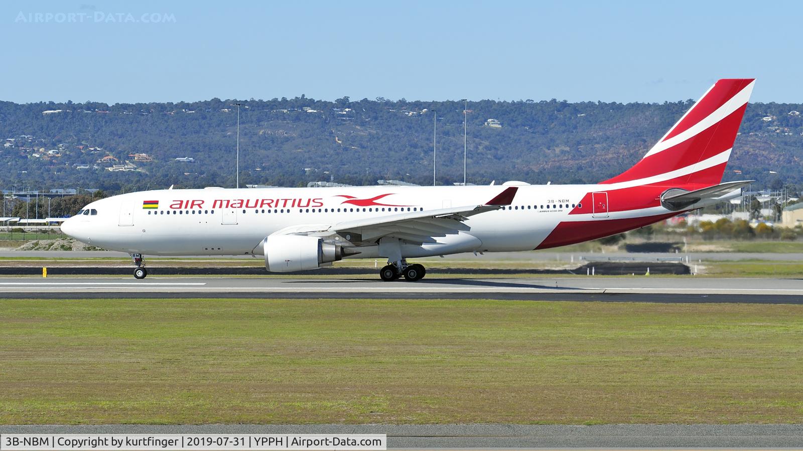3B-NBM, 2007 Airbus A330-202 C/N 883, Airbus A330-202. Air Mauritius 3B-NBM moving onto runway 03 YPPH 31072019.