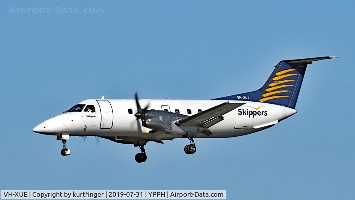 VH-XUE, 1989 Embraer EMB-120ER Brasilia C/N 120115, Embraer EMB-120ER. Skippers VH-XUE final runway 03, YPPH 100519