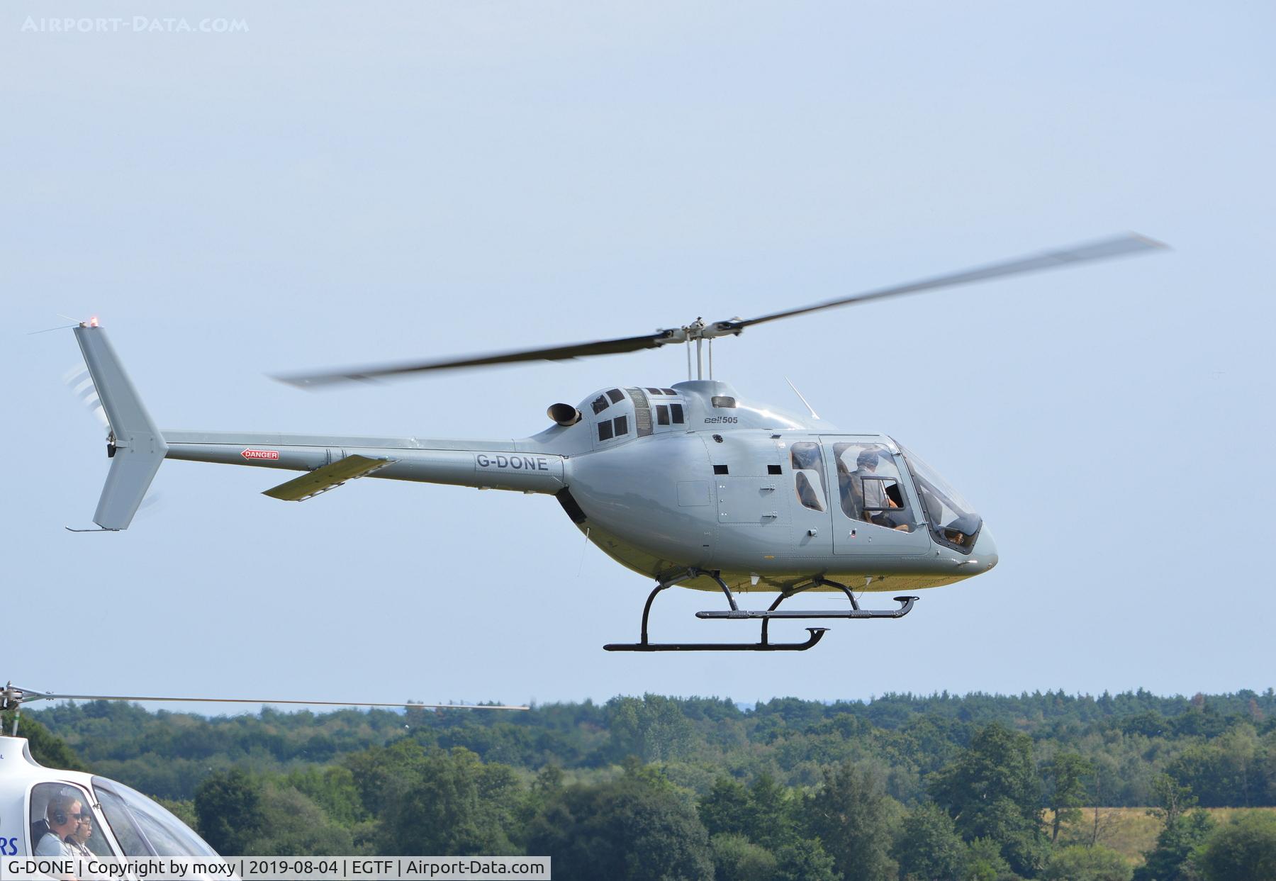 G-DONE, 2018 Bell 505 Jet Ranger X C/N 65056, Bell 505 departing Fairoaks.