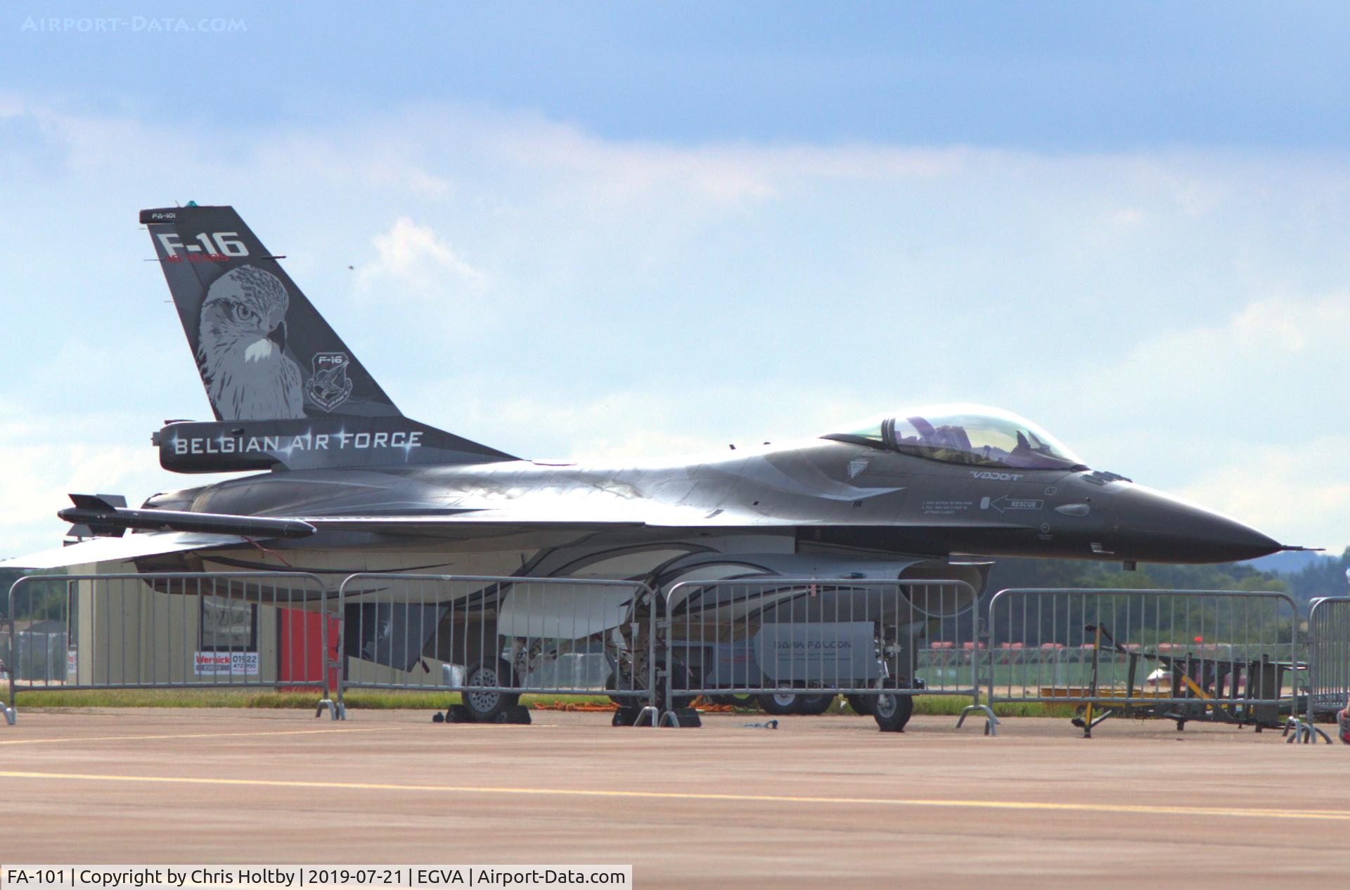 FA-101, SABCA F-16AM Fighting Falcon C/N 6H-101, F-16 'Dark Falcon' static display in its striking livery at RIAT 2019 RAF Fairford
