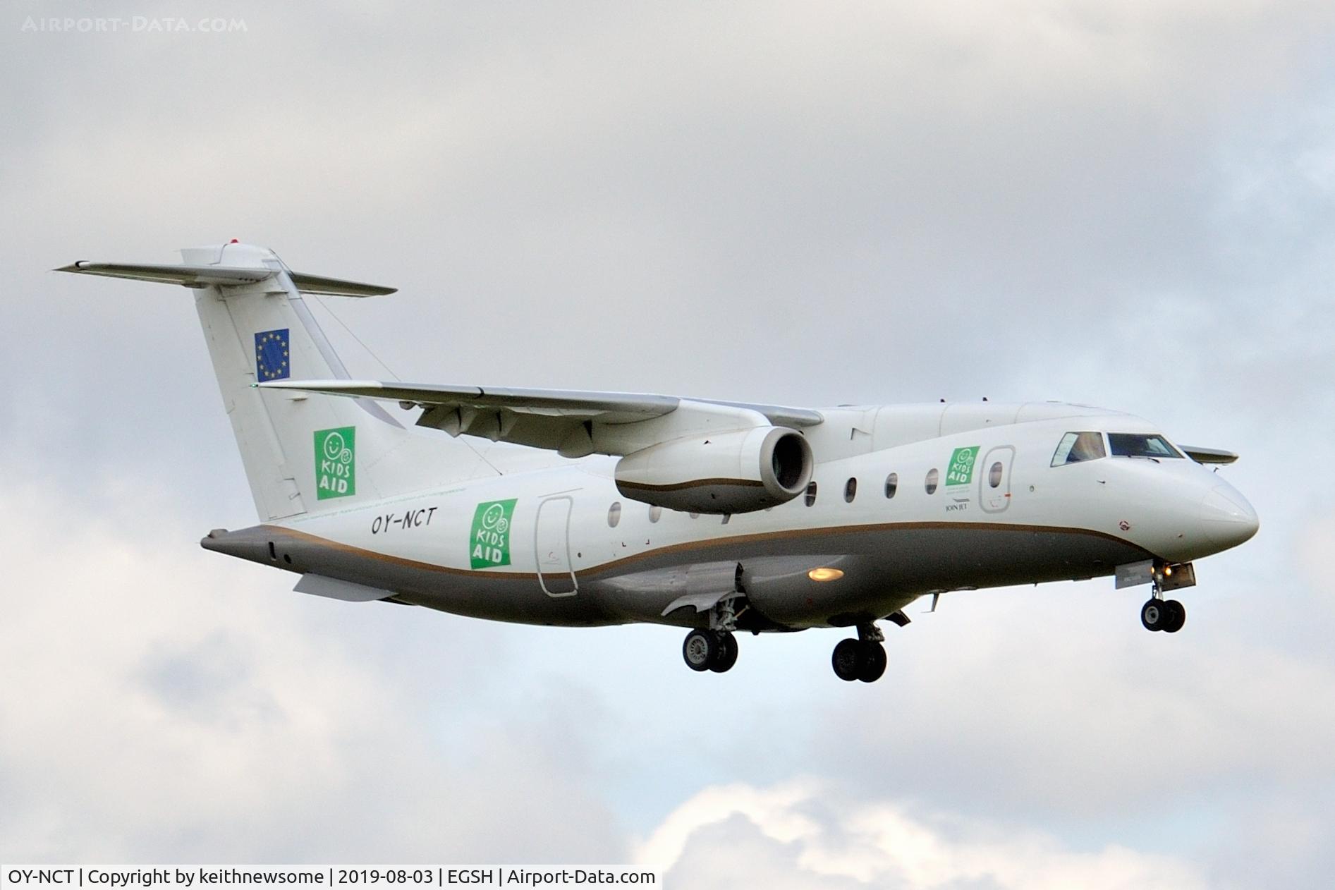 OY-NCT, 2001 Dornier 328-310 C/N 3213, Arriving at Norwich from Toulouse.