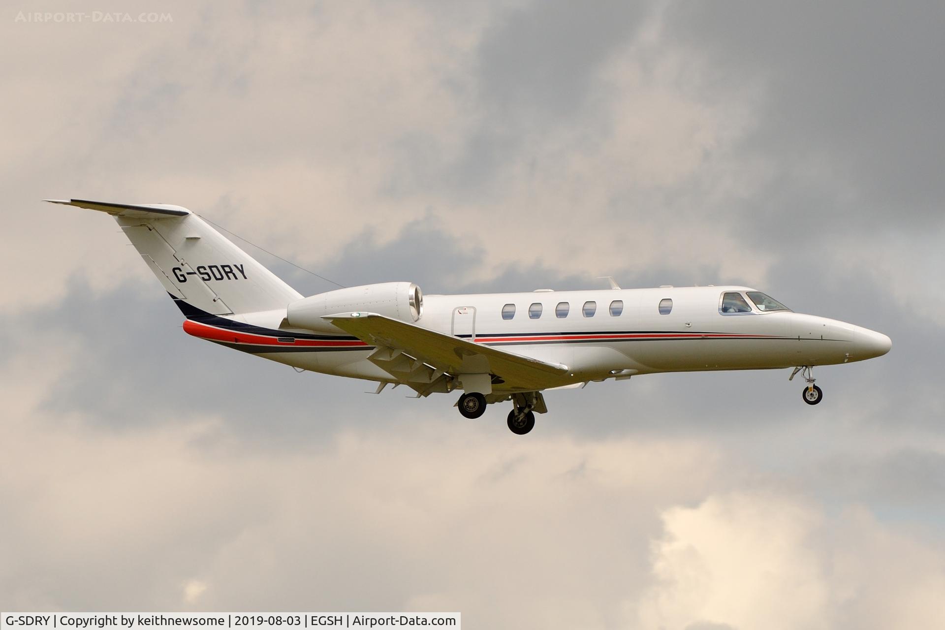 G-SDRY, 2013 Cessna 525C CitationJet CJ4 C/N 525C-0134, Arriving at Norwich from Gloucestershire Airport.