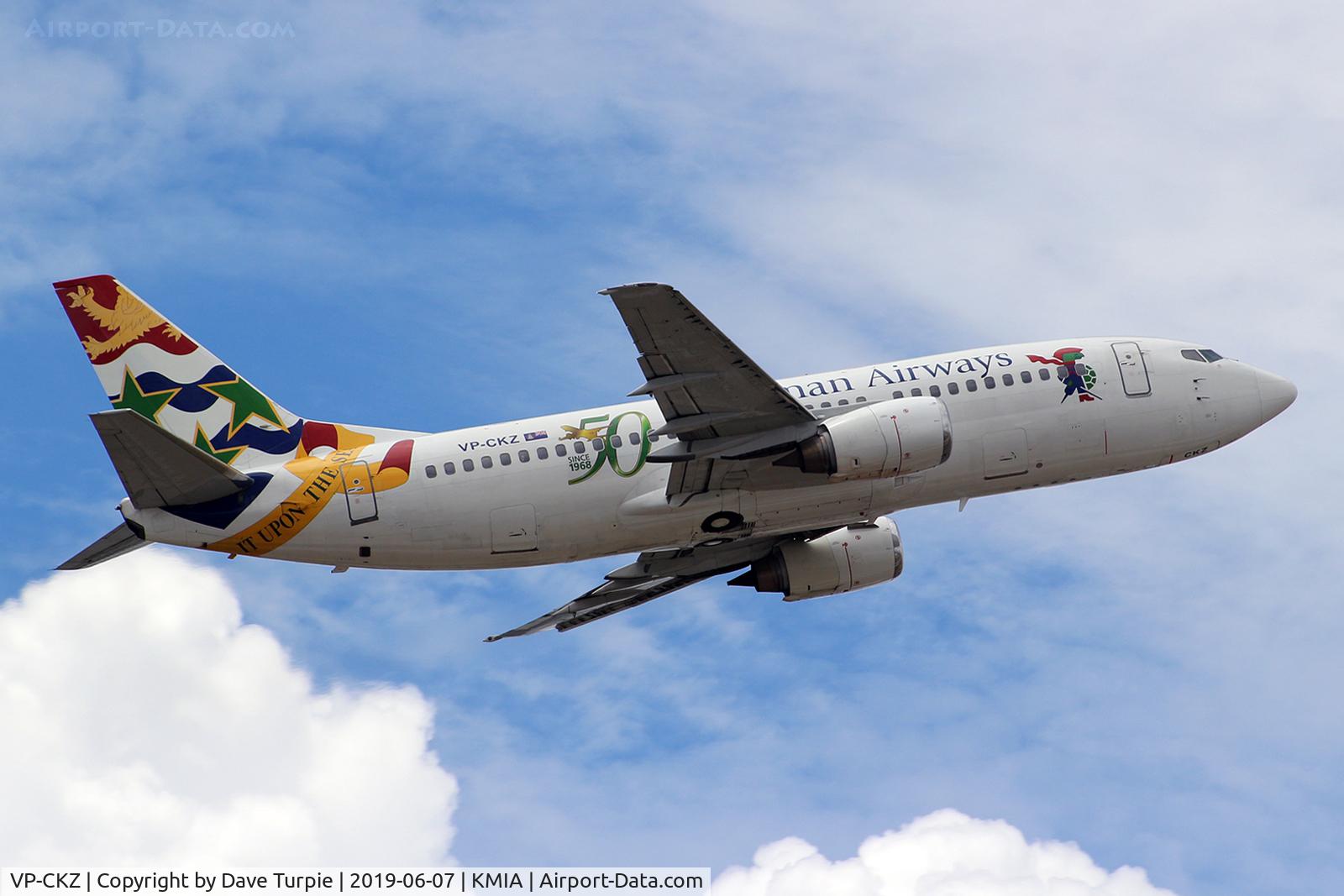 VP-CKZ, 1996 Boeing 737-36E C/N 27626, Cayman Airways-Boeing 737 recognizing 50 years of service in 2018.