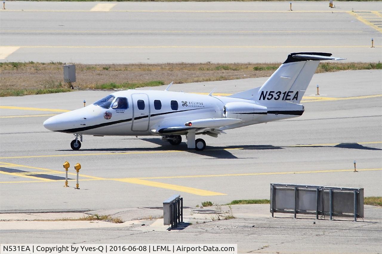 N531EA, 2007 Eclipse Aviation Corp EA500 C/N 000031, Eclipse Aviation Corp EA500, Holding point rwy 31R, Marseille-Provence Airport (LFML-MRS)