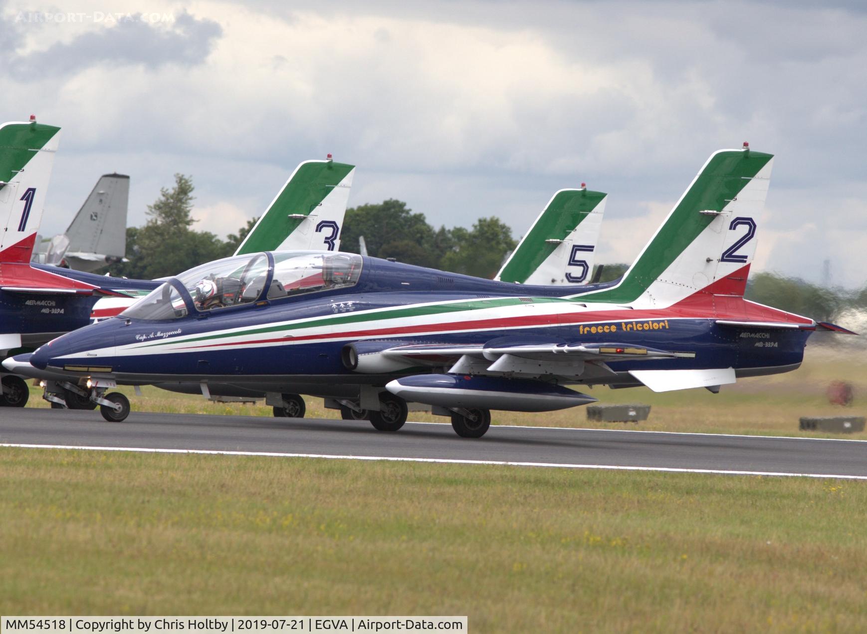 MM54518, Aermacchi MB-339PAN C/N 6746/141/AA066, About to take off for Frecce Tricolori team display at RIAT 2019 RAF Fairford