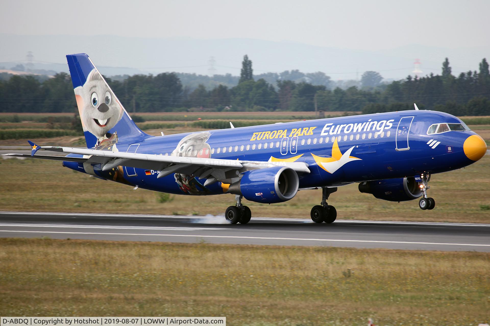 D-ABDQ, 2007 Airbus A320-214 C/N 3121, Colourful Europapark advertisement livery touches down