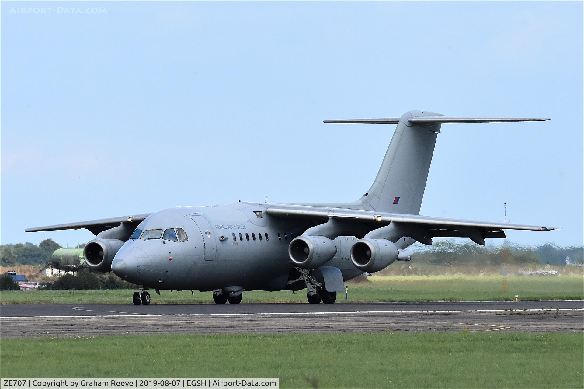 ZE707, 1991 British Aerospace BAe.146-200QC Quick Change C/N E2188, Just landed at Norwich.