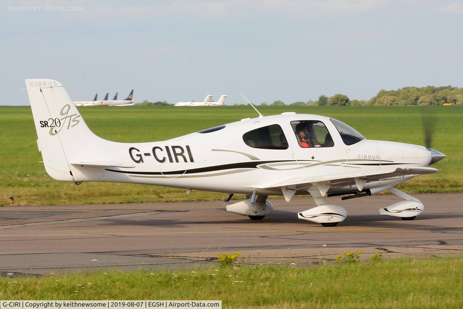 G-CIRI, 2007 Cirrus SR20 C/N 1791, Leaving Norwich.