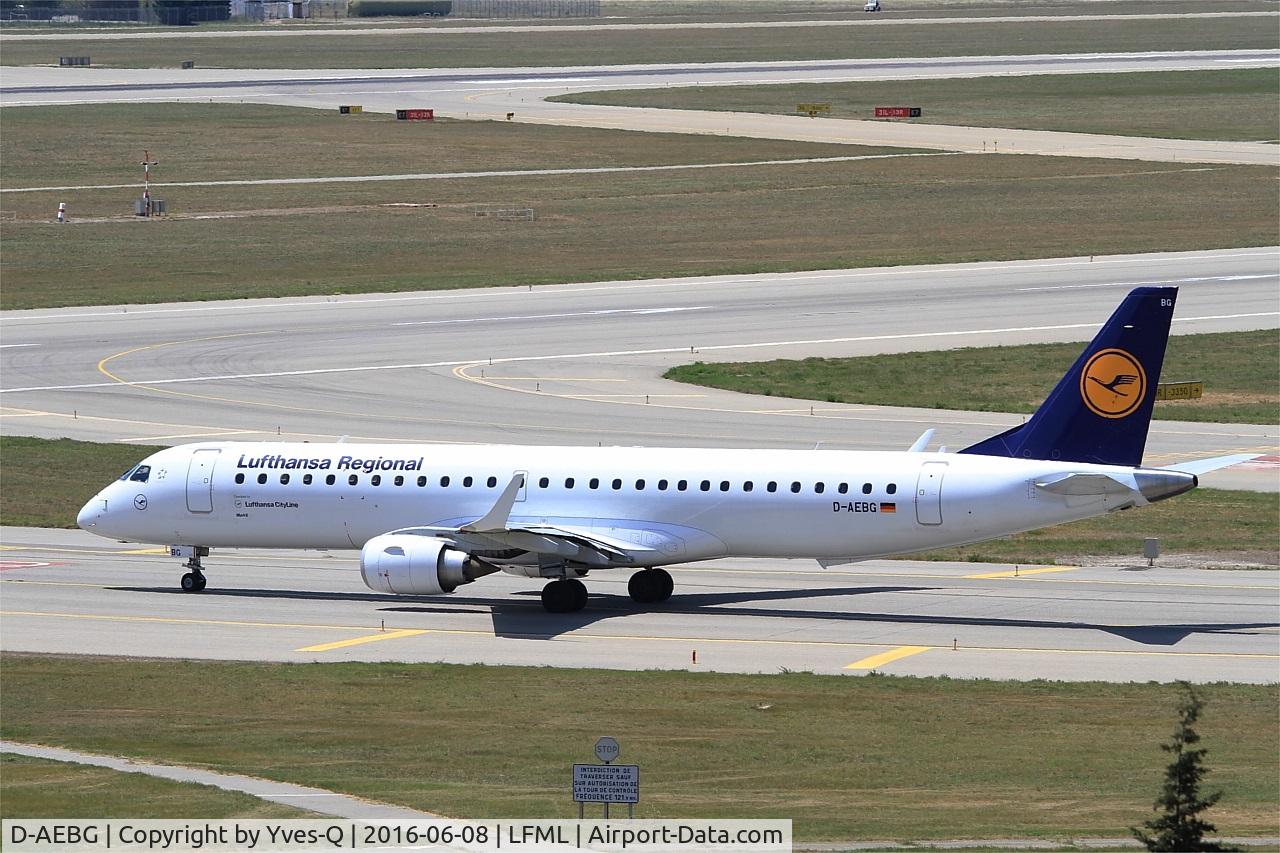 D-AEBG, 2011 Embraer 195LR (ERJ-190-200LR) C/N 19000423, Embraer ERJ-195LR, Holding point rwy 31R, Marseille-Provence Airport (LFML-MRS)