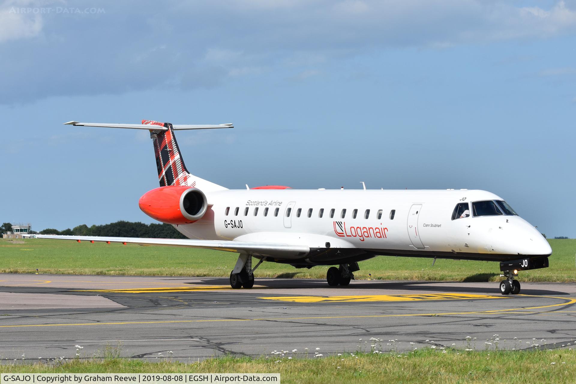 G-SAJO, 2000 Embraer ERJ-145MP (EMB-145MP) C/N 145216, Just landed at Norwich.
