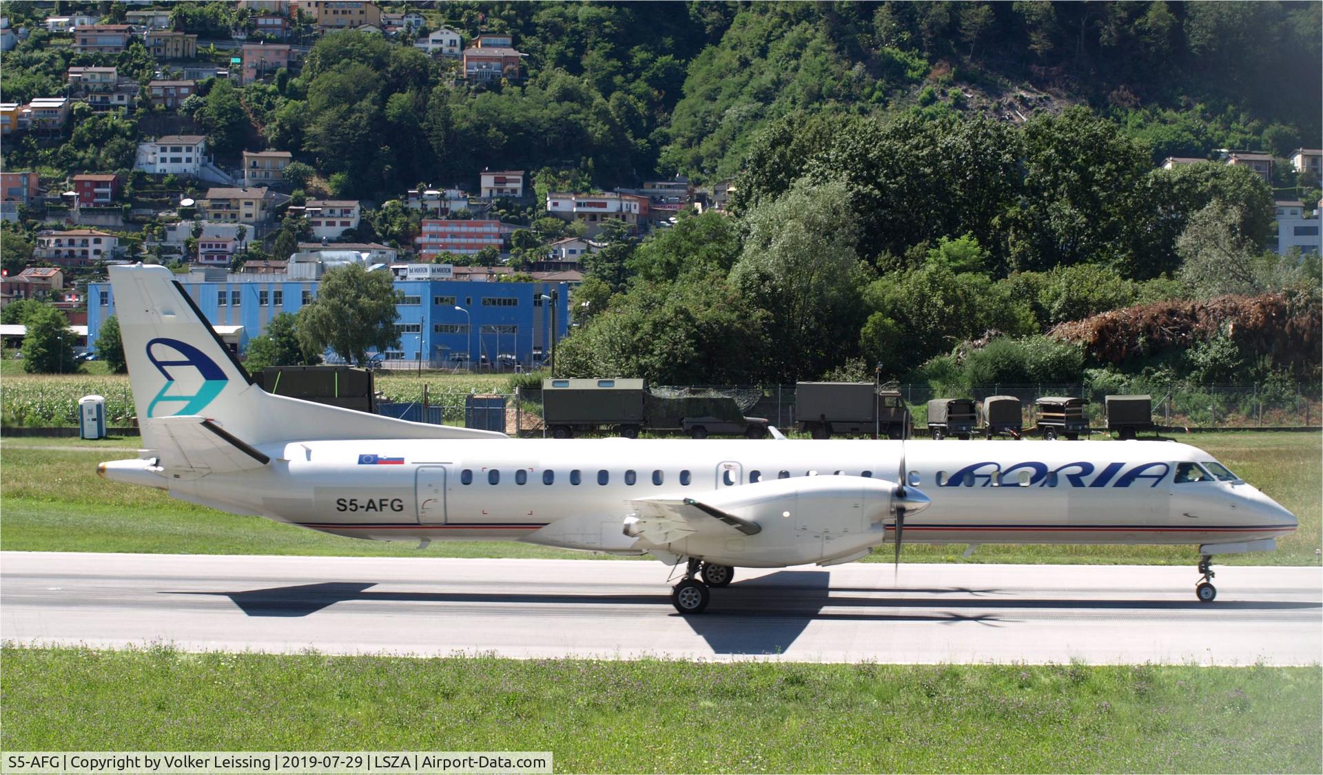 S5-AFG, 1995 Saab 2000 C/N 2000-015, backtrack fo departure
