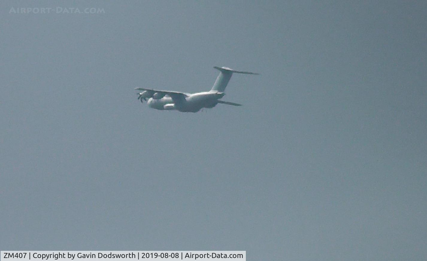 ZM407, 2015 Airbus A400M Atlas C.1 C/N 026, ZM407 operating as Ascot471 flying over Darlington on crew training at Teesside International Airport