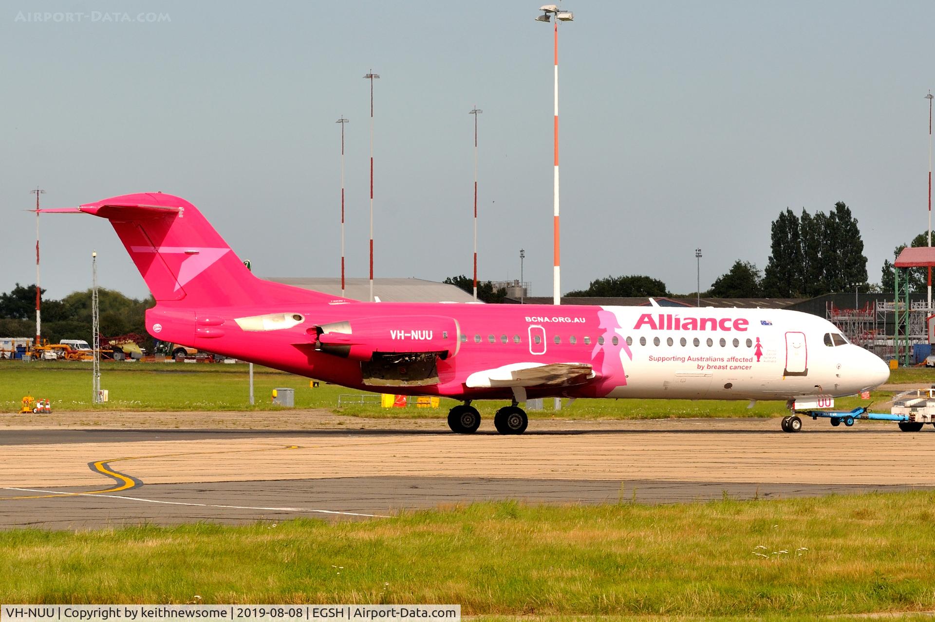 VH-NUU, 1995 Fokker 70 (F-28-0070) C/N 11532, Returning from engine test facility.